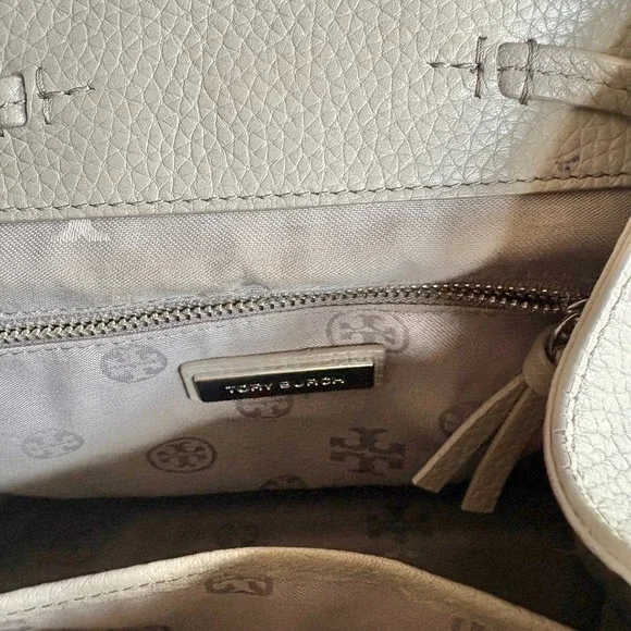 $450 TORY BURCH Thea Mini Pebble Leather Backpack Purse French Gray Tassels EUC - Picture 13 of 13